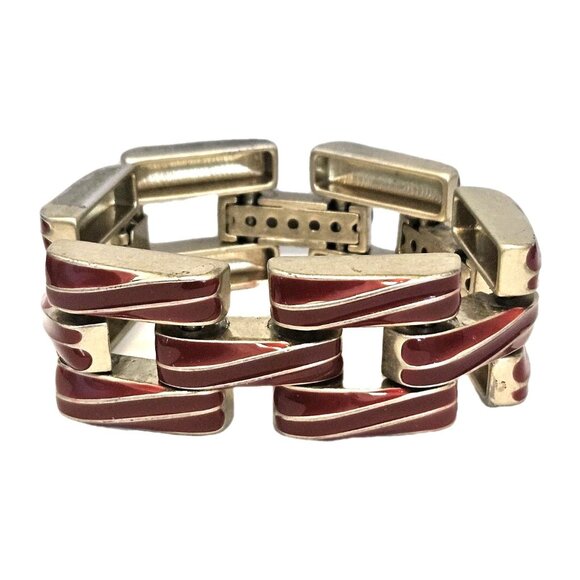 Gold & Red Enameled Chain Design Bangle Hinged Bracelet - Picture 1 of 3